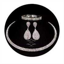 Conjunto Colar Brinco Pulseira Noiva Prata C23 Conjunto Colar Brinco Pulseira Noiva Prata C23