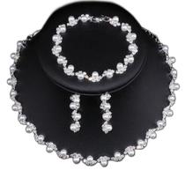 Conjunto Colar Brinco Pulseira Strass Pérola Noiva Festa