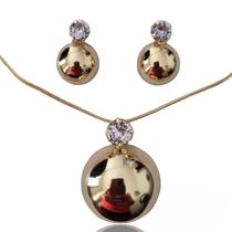 Conjunto Colar Brinco Zircônia Banhado Ouro 18K Semijoia Luxo