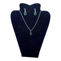 Conjunto Colar Brinco zircônia Ponto Luz GOTA VERDE AÇO INOX Conjunto Colar Brinco zircônia Ponto Luz GOTA VERDE AÇO INOX