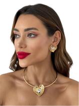 Conjunto Colar + Brincos Coração Elegante Folheado Ouro 18K Conjunto Colar + Brincos Coração Elegante Folheado Ouro 18K