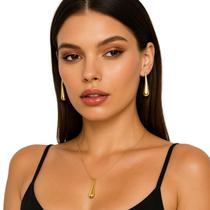 Conjunto Colar Brincos Dourados Banhado Ouro Gota Minimalista