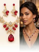 Conjunto Colar Brincos Rubi Vermelho Strass Festa Noiva Madrinha Debutante Banhado Conjunto Colar Brincos Rubi Vermelho Strass Festa Noiva Madrinha Debutante Banhado