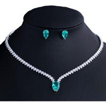 Conjunto Colar Chocker Riviera Gota E Brinco Zircônia Verde Conjunto Colar Chocker Riviera Gota E Brinco Zircônia Verde