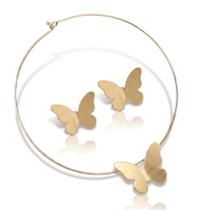 Conjunto Colar Choker Aro Rigido E Brinco Moda Luxo Fashion