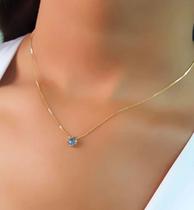 CONJUNTO Colar com Pedras AZUL PONTO DE LUZ e Brincos 6mm Ouro 18k Luxo e Garantia