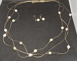 CONJUNTO Colar com Pérolas e Brincos Folheados Ouro18K
