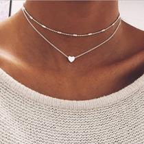 Conjunto Colar cor prata com coração Conjunto Colar cor prata com coração