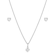 Conjunto Colar Corrente Brinco Ponto Luz Coração Prata 925 Conjunto Colar Corrente Brinco Ponto Luz Coração Prata 925
