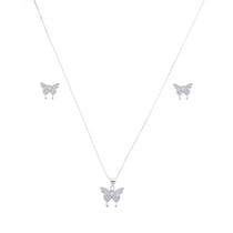 Conjunto Colar Corrente Pingente Brinco Borboleta Craveajda De Prata 925