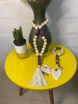 Conjunto colar decorativo mesa cortina vaso com bolas de madeira e resina - NL BIJUTERIAS