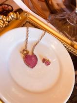 Conjunto colar e brinco, banhado a ouro 18, semijoia