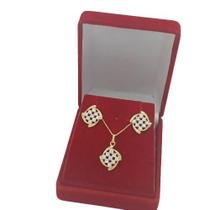 Conjunto Colar e Brinco Banhado a Ouro 18K Abstrato Cravejada Bijou Art Conjunto Colar e Brinco Banhado a Ouro 18K Abstrato Cravejada Bijou Art