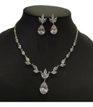 Conjunto Colar e Brinco Banhado a Ródio com Zircônia