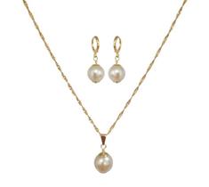 Conjunto Colar e Brinco Bola Pérola Folheado Ouro 18k Antialérgico Conjunto Colar e Brinco Bola Pérola Folheado Ouro 18k Antialérgico