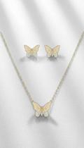 Conjunto Colar E Brinco Borboleta Zircônia Folheado Ouro