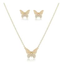 Conjunto Colar E Brinco Borboleta Zircônia