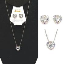 Conjunto Colar e Brinco Coração Cores Ródio Zircônia-r.12 Conjunto Colar e Brinco Coração Cores Ródio Zircônia-r.12
