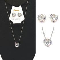 Conjunto Colar e Brinco Coração Cores Ródio Zircônia-r.12 Conjunto Colar e Brinco Coração Cores Ródio Zircônia-r.12