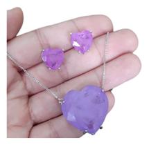 Conjunto Colar E Brinco Coração Pedra Zirconia Fusion Ice Conjunto Colar E Brinco Coração Pedra Zirconia Fusion Ice