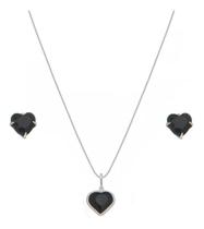 Conjunto Colar E Brinco Coração Prata 925 Pedra Preta Onix Conjunto Colar E Brinco Coração Prata 925 Pedra Preta Onix