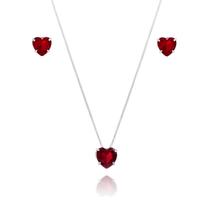 Conjunto Colar e Brinco Coração Vermelho Corrente Veneziana 45cm 10mm Feminino Exclusivo