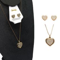 Conjunto Colar e Brinco Coração Zircônia Folheado Ouro -r.01 Conjunto Colar e Brinco Coração Zircônia Folheado Ouro -r.01