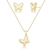 Conjunto colar e brinco de borboleta banhado a ouro