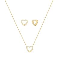 Conjunto Colar e Brinco de Coração e zirconias banhado ouro