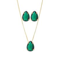 Conjunto Colar E Brinco De Gota Pedra Fusion Verde Folheado Conjunto Colar E Brinco De Gota Pedra Fusion Verde Folheado