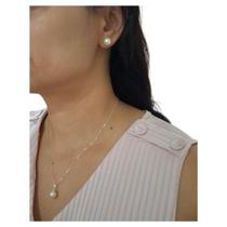 Conjunto Colar e Brinco de Pérola na Prata 925 legítima com Certificado de Garantia