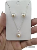 Conjunto Colar e Brinco de Pérola na Prata 925 legítima com Certificado de Garantia Conjunto Colar e Brinco de Pérola na Prata 925 legítima com Certificado de Garantia