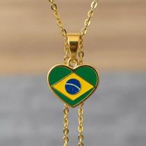 Conjunto Colar E Brinco Do Brasil Copa Folheado Conjunto Colar E Brinco Do Brasil Copa Folheado