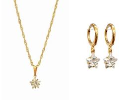 Conjunto Colar e Brinco Estrela Zirconia Folheado Ouro 18k