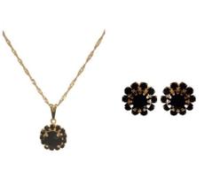 Conjunto Colar e Brinco Flor de Strass Folheado Ouro 18k Antialérgico