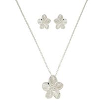 Conjunto Colar e Brinco Folheado a Prata 925 Flor Desenhada