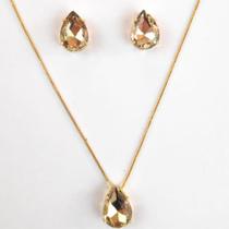Conjunto Colar e Brinco Gota Clássica Quartzo Green Gold