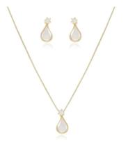 Conjunto Colar E Brinco Gota De Pérola Folheado