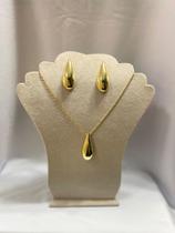 Conjunto colar e brinco gota dourada