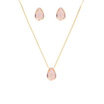 Conjunto Colar E Brinco Gota Pedra Âmbar Folheado A Ouro 18k Conjunto Colar E Brinco Gota Pedra Âmbar Folheado A Ouro 18k