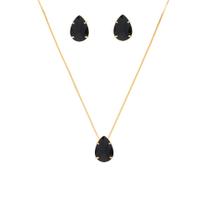 Conjunto Colar E Brinco Gota Pedra Preta Folheado A Ouro 18k Conjunto Colar E Brinco Gota Pedra Preta Folheado A Ouro 18k