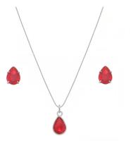 Conjunto Colar E Brinco Gota Prata 925 Pedras Vermelho