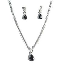Conjunto Colar e Brinco Gota Zircônia Obsidiana Prata 925 Conjunto Colar e Brinco Gota Zircônia Obsidiana Prata 925