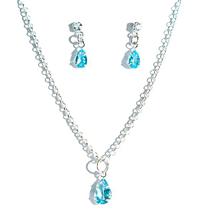 Conjunto Colar e Brinco Gota Zircônia Topázio Azul Prata 925