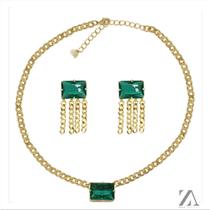 Conjunto Colar e Brinco Grumet Pedra Verde Conjunto Colar e Brinco Grumet Pedra Verde