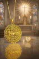 Conjunto Colar e Brinco Jesus em Ouro - 01 Conjunto com Banho de 02 Milésimos Conjunto Colar e Brinco Jesus em Ouro - 01 Conjunto com Banho de 02 Milésimos