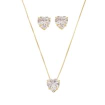 Conjunto colar e brinco lelê coração zircônia folheado a ouro 18k Conjunto colar e brinco lelê coração zircônia folheado a ouro 18k