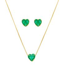 Conjunto colar e brinco lelê coração zircônia turmalina folheado a ouro 18k Conjunto colar e brinco lelê coração zircônia turmalina folheado a ouro 18k