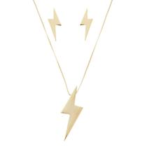 Conjunto colar e brinco lp raio folheado a ouro 18k