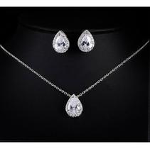 Conjunto Colar e Brinco Noiva Pedra Zirconia Gota Conjunto Colar e Brinco Noiva Pedra Zirconia Gota